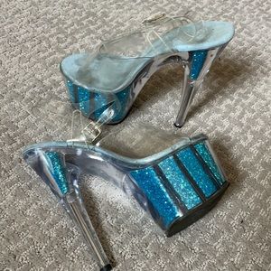 Turquoise glitter Pleaser heels 6 in